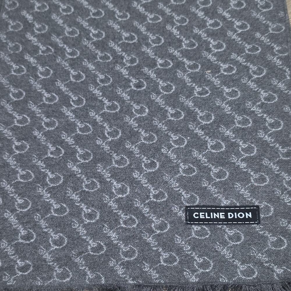 Celine Dion Courage Gray Logo Scarf 72" x 12.5" Soft Lightweight Fringe Wrap